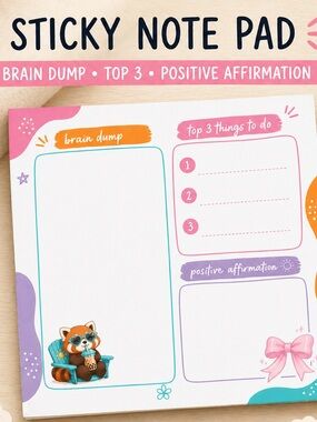 Custom Adhd 5x5 post it Sticky Note Pad - Pink, Teal & Purple Organizer,